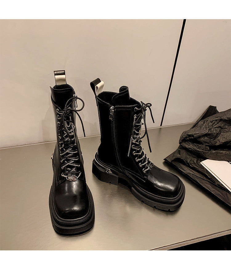 Karin Luna In Stock Spot Goods Lace-up casual metal decorative thick-soled Martin boots