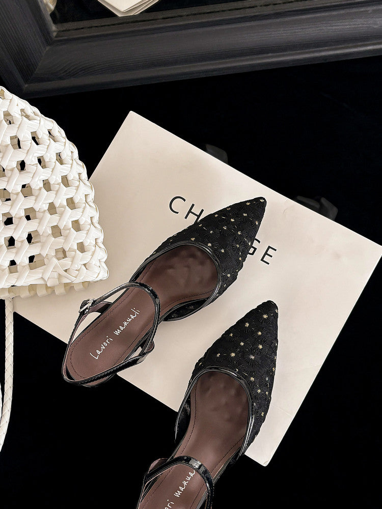 Karin Luna In Stock Spot Goods Embroidered Daisy Sheepskin Mesh Elegant Closed-Toe Slippers