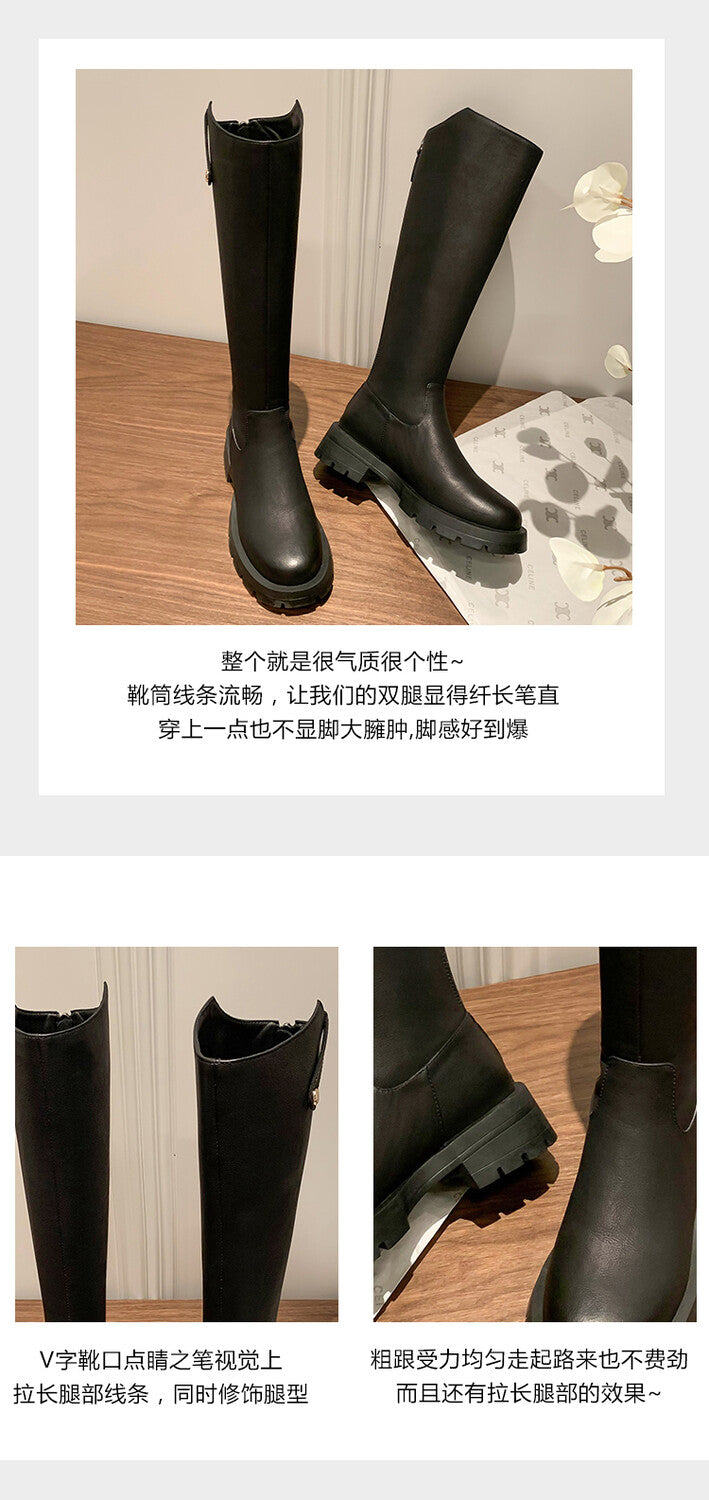 Karin Luna Hot-Selling In Stock   Basic Casual Hot-Selling Round-Toe Long Boots Full Cowhide Leather Long Boots Flat Bottom Hot Sale