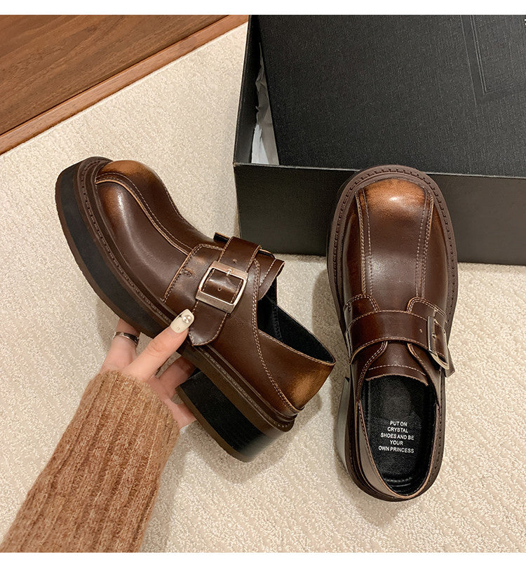 Karin Luna In Stock Spot Goods Metal Round Toe Cow Leather Thick Sole Flats