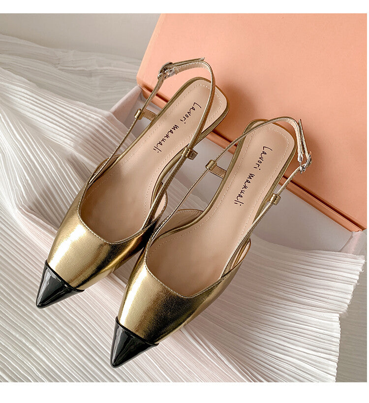 Karin Luna In Stock 24New Year's stock is now available Color Block Pointed Toe Full Leather Sandals