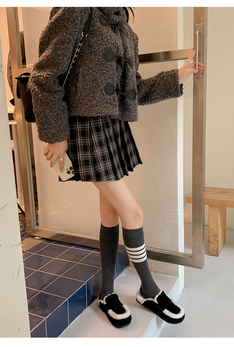 Karin Luna In Stock Look~This is such thick lamb wool Winter Atmosphere！Cowhide Leather Lamb Wool Round Toe Flat Sole Half Support！