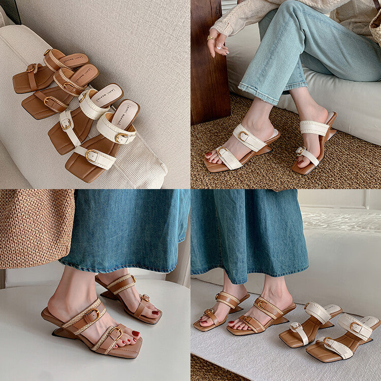 Karin Luna Hot-Selling In Stock  Retro Wedge Belt Square Toe Irregular Heel