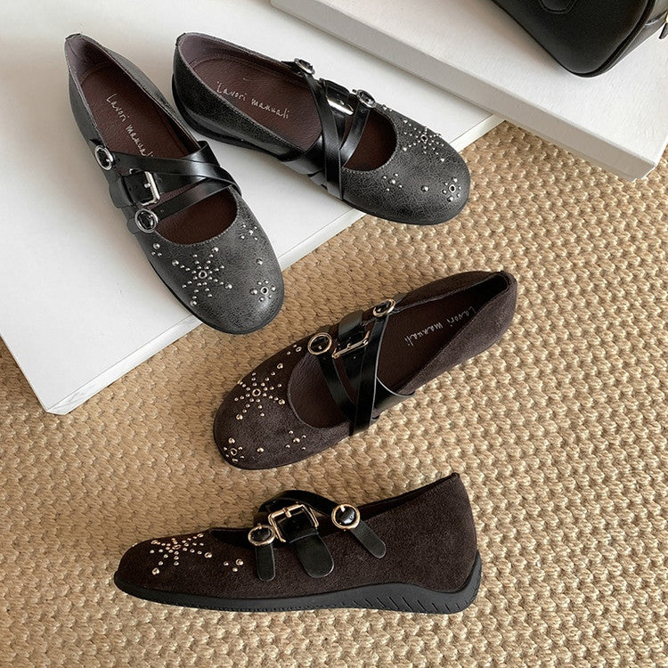 Karin Luna In Stock Spot Goods Studded Rivet Hidden Wedge Mary Jane Shoes