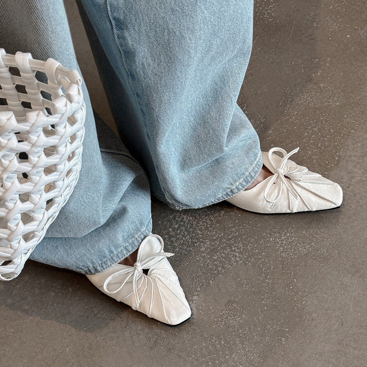 Karin Luna French Style Wrinkled Square Toe Height-Increasing Flats