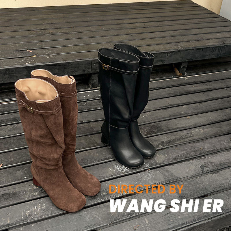 Karin Luna In Stock Spot Goods Hot-selling Mango Head Suede Leather Sold Out Fast: Stocked Up on Chunky Heel Western Boots