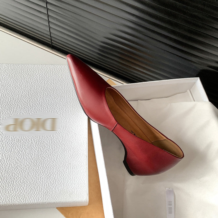 Karin Luna Full Layer Inside and Out~Basic Versatile Retro French Pointed Toe Irregular Heel Single Shoes