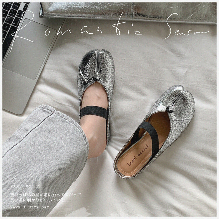 Karin Luna Classic Split-Toe Shoes  Explosive Pattern One-Strap Mary Jane Height-Increasing Full Leather Closed-Toe Slippers