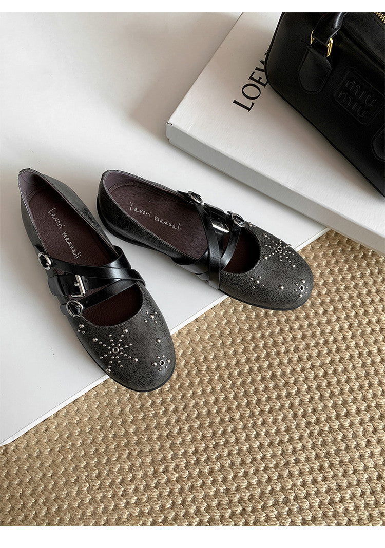 Karin Luna In Stock Spot Goods Studded Rivet Hidden Wedge Mary Jane Shoes