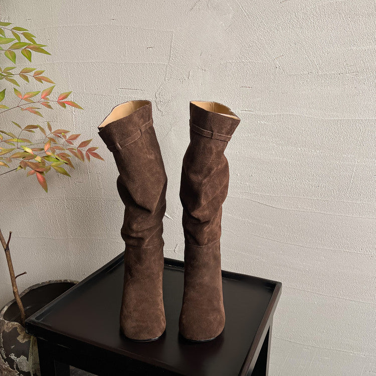 Karin Luna In Stock In Stock Mango Head Large Tube Belt Buckle Chunky Heel Long Boots