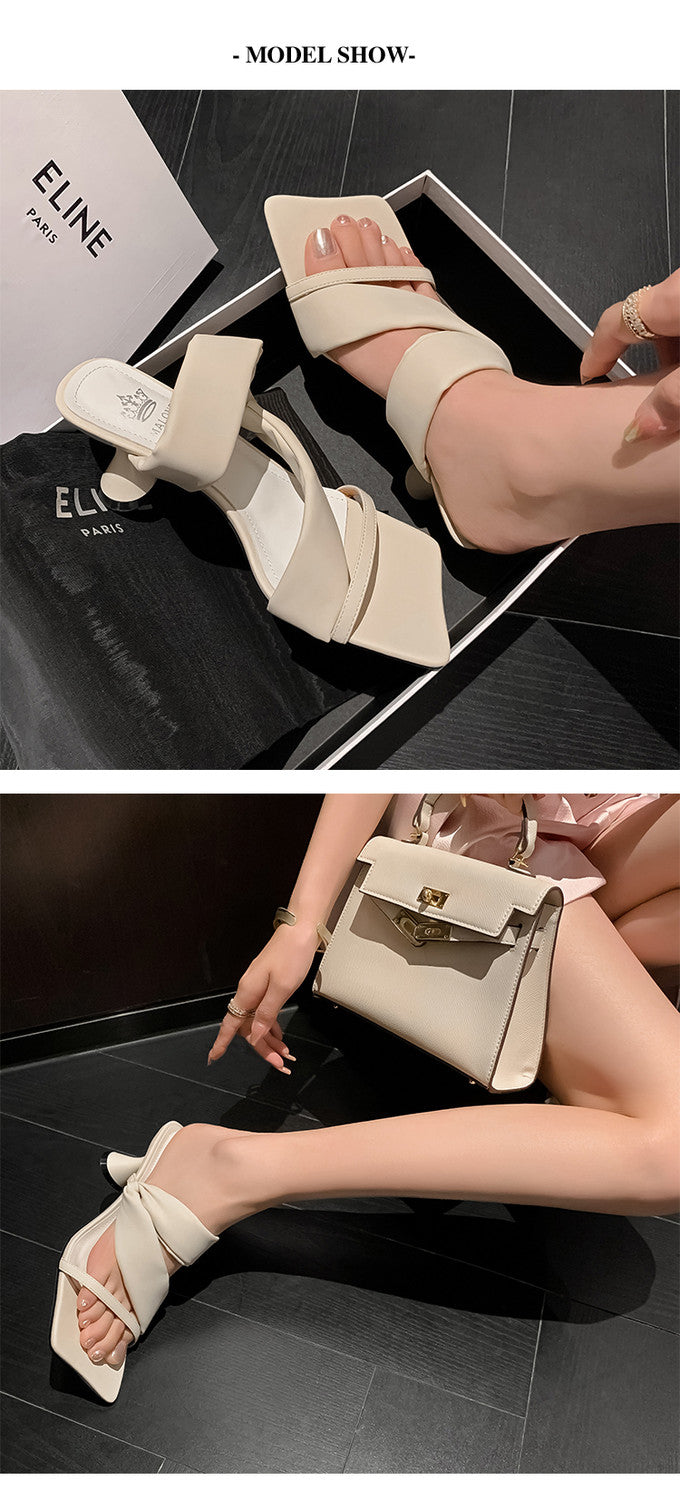 Karin Luna Best-selling in stock Minimalist Style  All-Matching Irregular Ultra-Soft Strap Square Toe High Heels