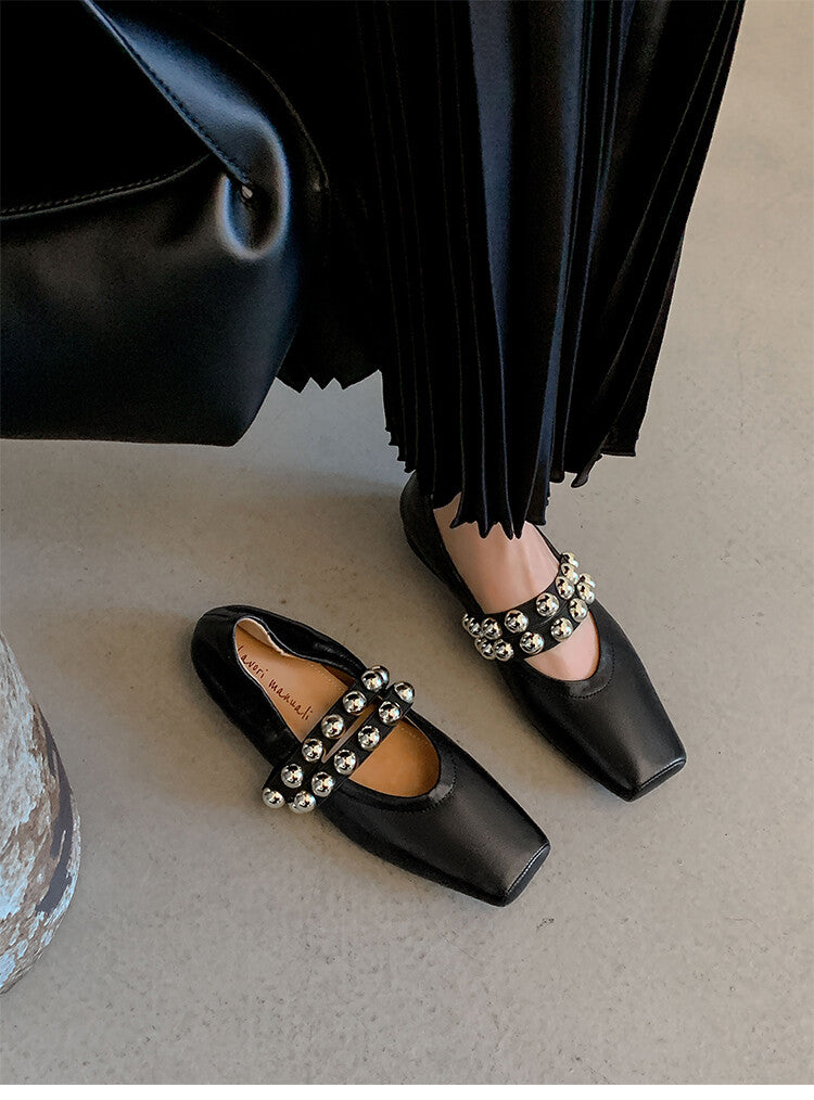 Karin Luna In Stock Spot Goods  Pig Nose Metal Strap Super Soft Granny Full Leather Mary Jane Shoes
