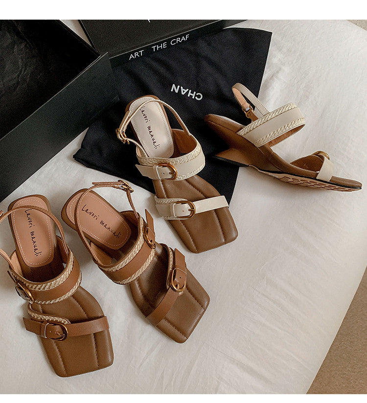 Karin Luna In Stock Spot Goods Vacation style Sofa Cushion Square Toe Irregular Heel Open-Toe Sandals