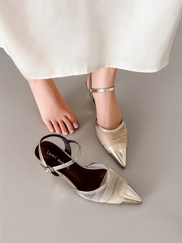Karin Luna In Stock Spot Goods  Elegant Mesh Pointed Toe Sandals