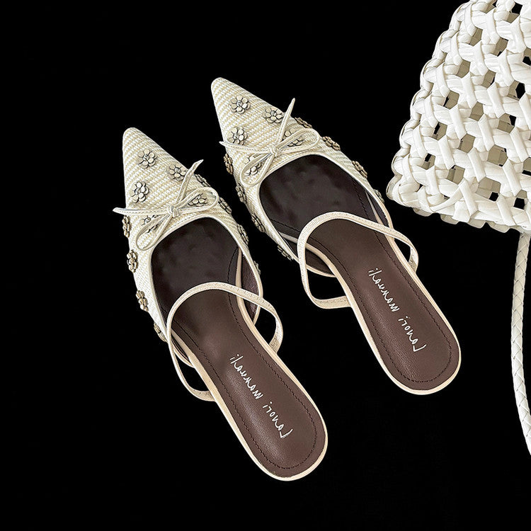 Karin Luna In Stock Spot Goods  Elegant Floral Pointed Toe Rhinestone Slippers