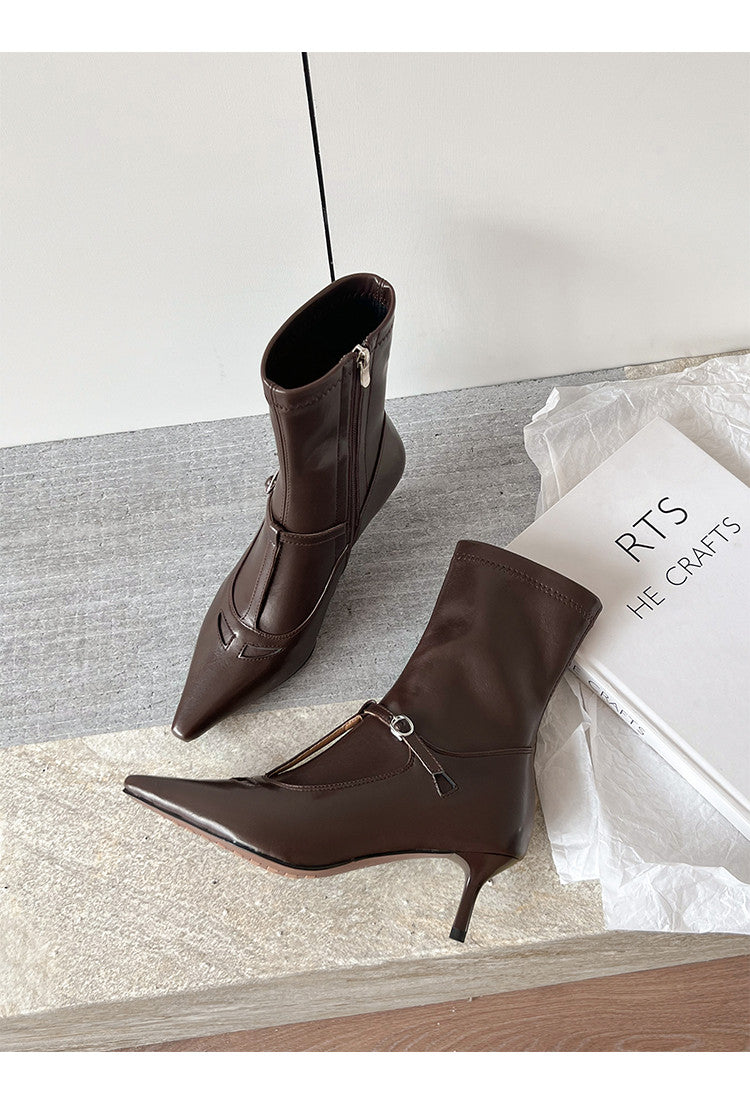 Karin Luna In Stock Spot Goods Elegant Stiletto Pointed Toe Side Zipper Short Boots