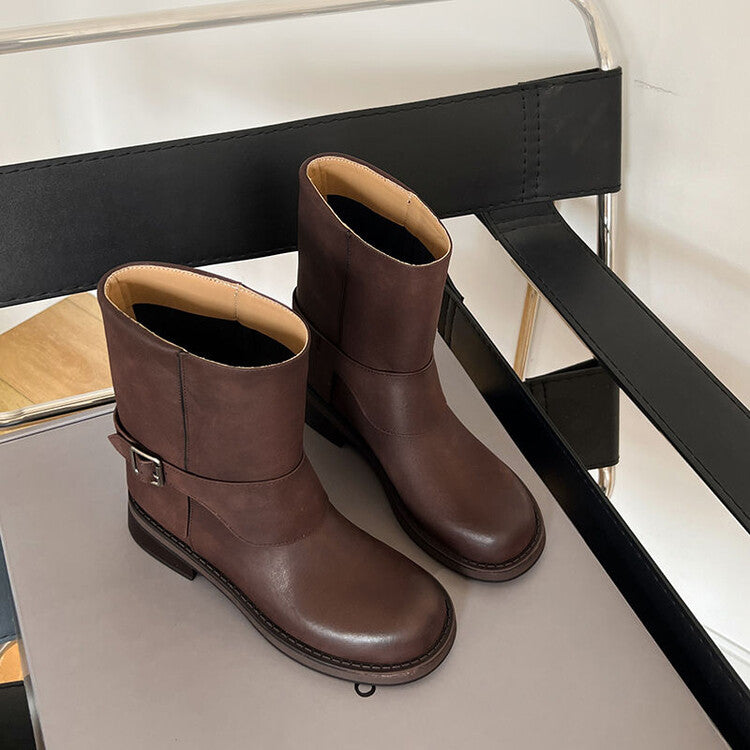 Karin Luna Belt Buckle Chunky Heel Fashion Short Boots