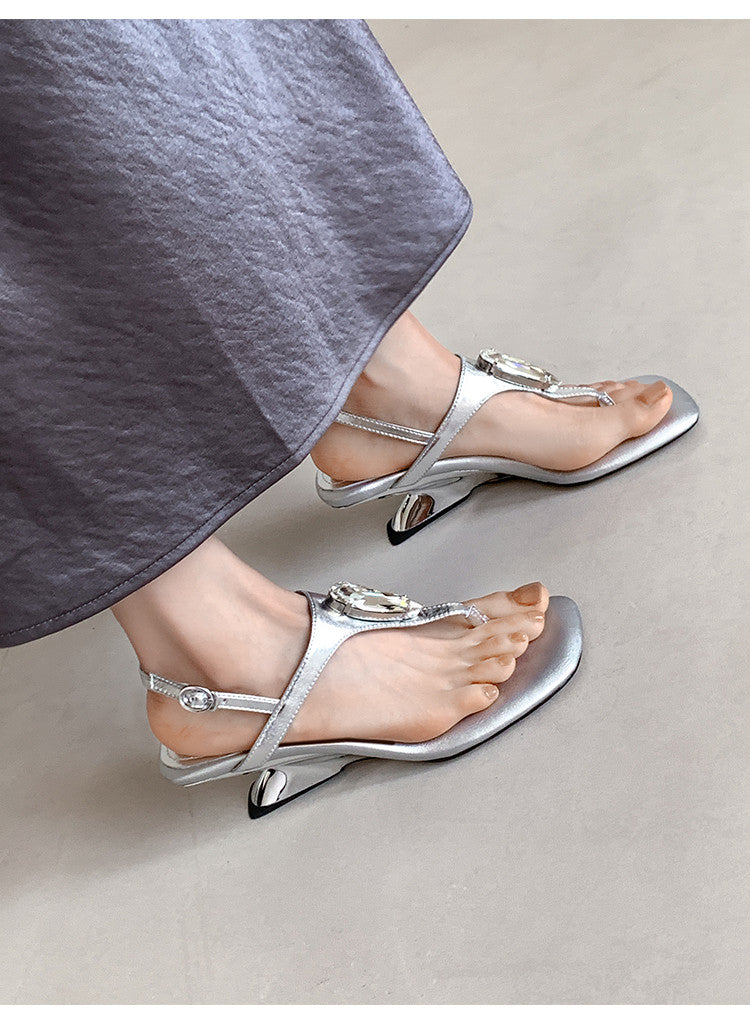 Karin Luna Bestseller Element Square Toe Irregular Heel Super Stable Toe Clip Sandals