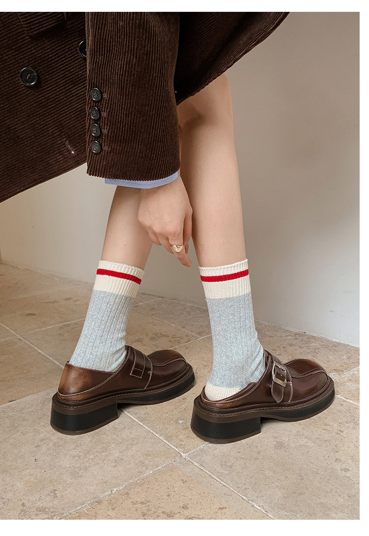 Karin Luna In Stock Spot Goods Metal Round Toe Cow Leather Thick Sole Flats