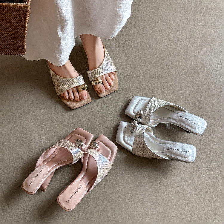 Karin Luna Fish Skin Series~Minimalist Square Toe Popular Irregular Heel Slippers