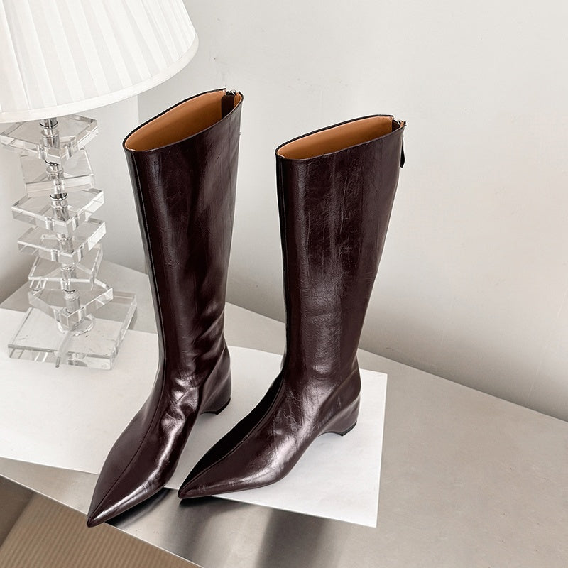 Karin Luna Elegant Style Pointed Toe Internal Height Increase Long Boots