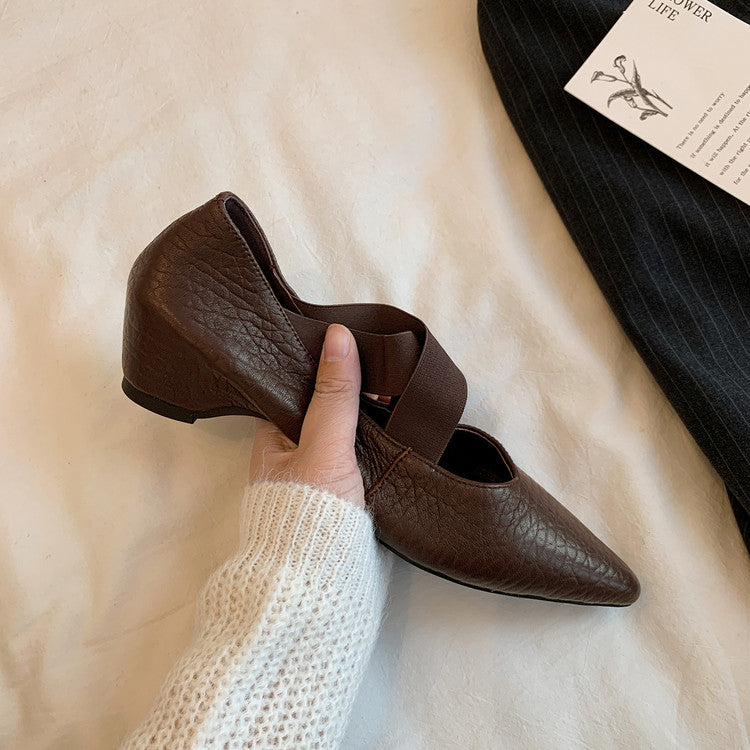 Karin Luna In Stock  Spot Goods  a Large Number of Spot Goods Pointed Toe Cross Strap Hidden Wedge Shoes