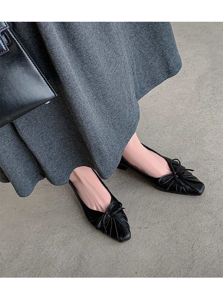 Karin Luna French Style Wrinkled Square Toe Height-Increasing Flats