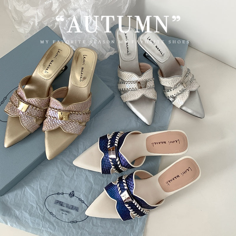 Karin Luna Fish Skin Series~Minimalist Pointed Toe Hot-Selling Unique Heel Slippers