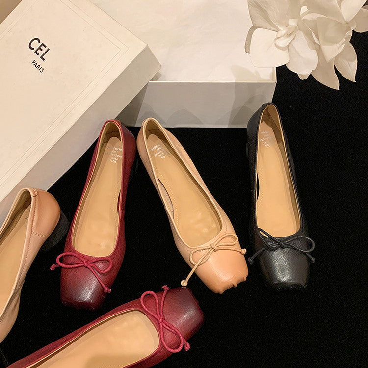 Karin Luna In Stock In Stock ~Full leather inside and out Pig Nose Bow Retro Thick Heel Mary Jane Shoes