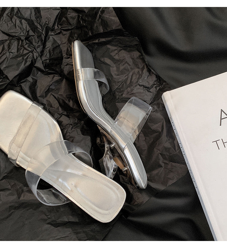 Karin Luna In Stock Spot Goods Transparent Sequin Irregular Heel Strap Sandals