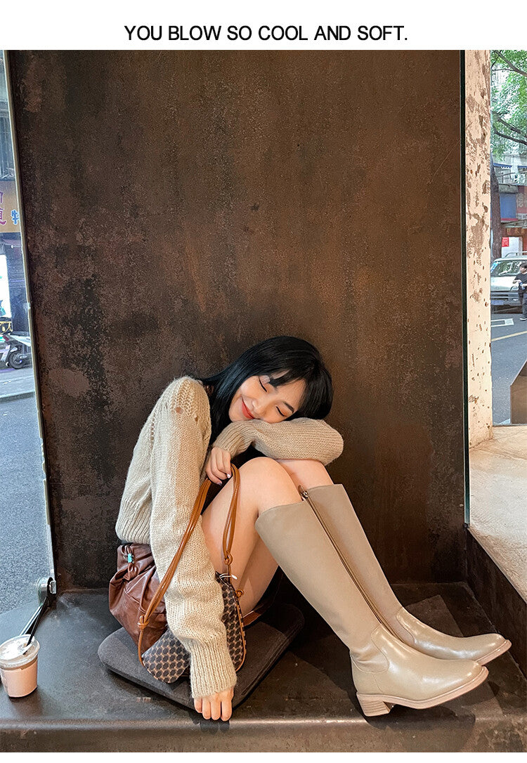 Karin Luna In Stock  Cowhide Niche Versatile Style Knight Boots