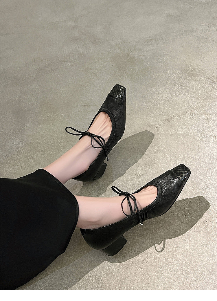 Karin Luna In Stock Spot Goods  Retro Sweet Bowknot Granny Wrinkled Single Shoes