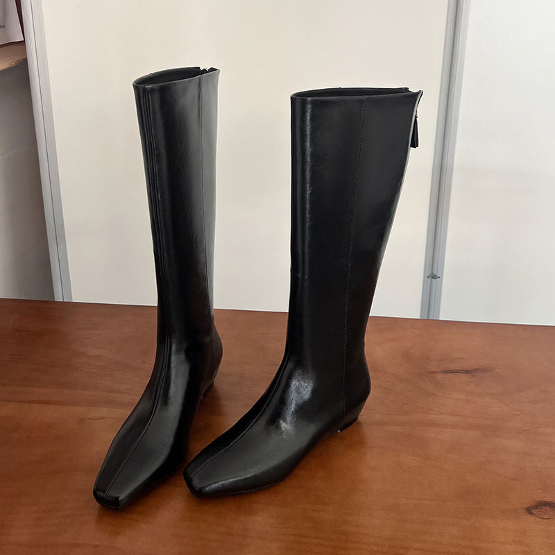Karin Luna Minimalist Style Square-Toe Hidden Heel Long Boots