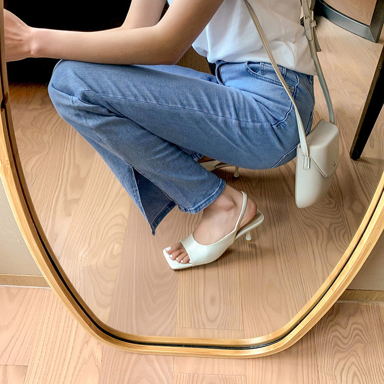 Karin Luna Classic Style Square Toe Open Toe French Retro Sandals