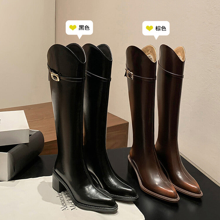 Karin Luna Bestseller  Popular Understood everything  Basic Elegant Outfit Pointed Toe Chunky Heel Full Cowhide I Am A Knight Boots