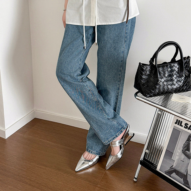 Karin Luna In Stock Spot Goods  Pointed Toe Irregular Heel Elegant Retro Strap Slippers