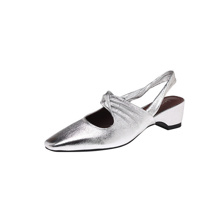 Karin Luna In Stock  Spot Goods Small Square Toe Wrinkled Chunky Heel Closed-Toe Sandals