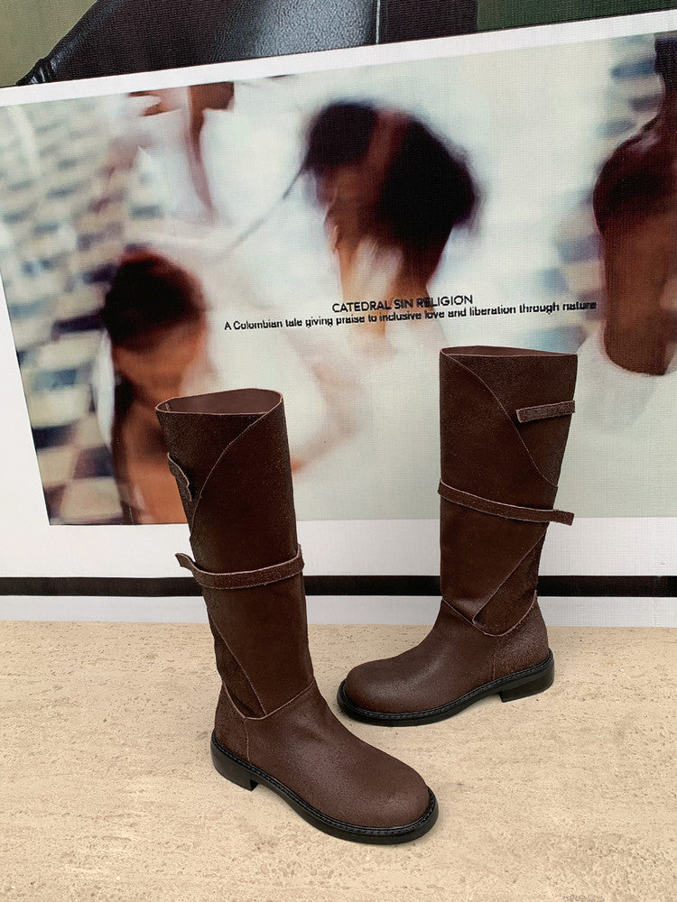 Karin Luna In Stock Spot Goods   Heavy-duty Edition Highly Consuming Material Round Toe Long Boots