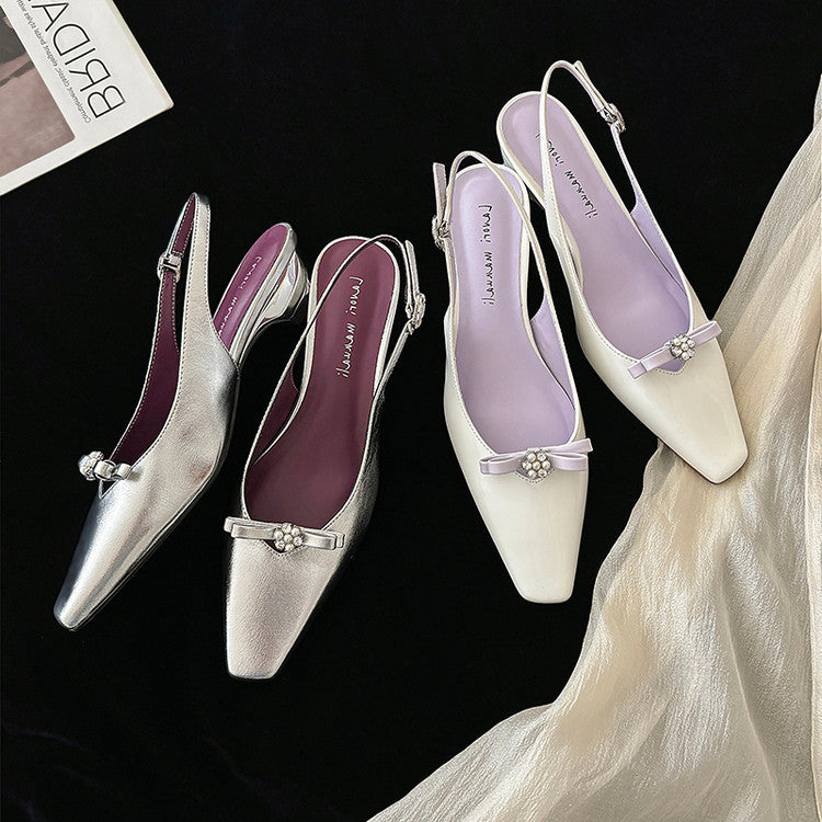 Karin Luna In Stock In Stock Sweet Bowknot Small Square Toe Chunky Heel Closed-toe Elegant Retro Sandals