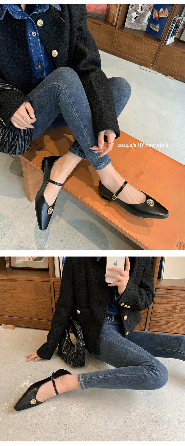 Karin Luna Camellia Story~In stock  Full Leather Shallow Mouth Single Shoes