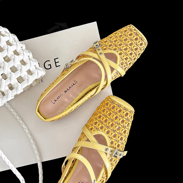 Karin Luna In Stock Spot Goods  Hot-Selling Square-Toe Woven Pig Nose Closed-Toe Slippers