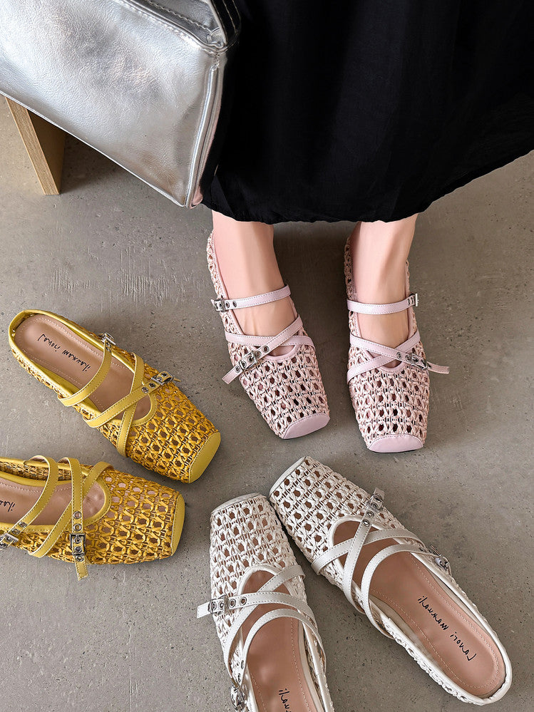 Karin Luna In Stock Spot Goods  Hot-Selling Square-Toe Woven Pig Nose Closed-Toe Slippers