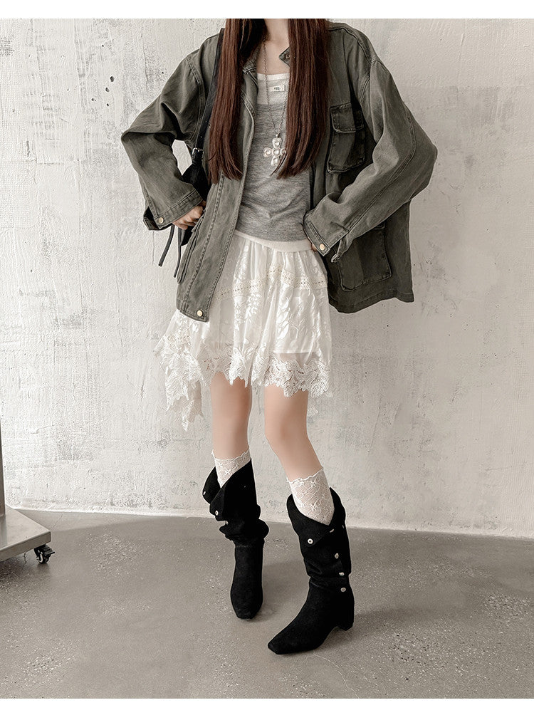 Karin Luna Bestseller Hot-Selling Hidden Buckle Lazy Style Square-Toe Height-Increasing Suede Western Boots