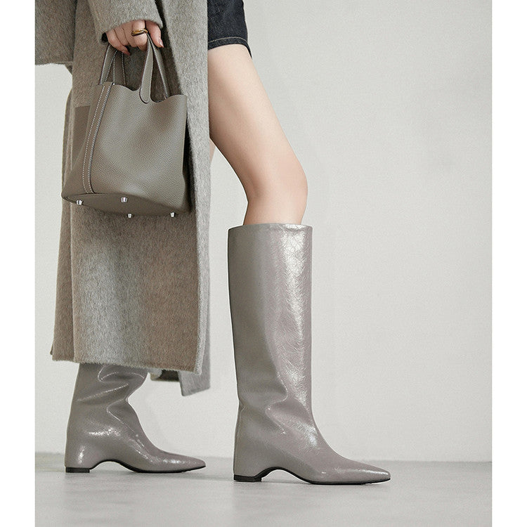 Karin Luna Minimalist Style High Tube Pointed Toe Hidden Heel Boots