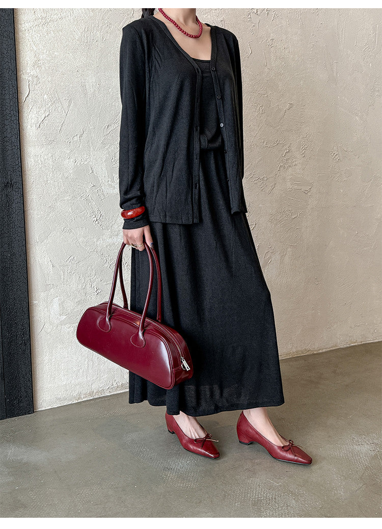 Karin Luna Full Layer Inside and Out~Basic Versatile Small Square Toe Butterfly Knot Irregular Heel Single Shoes