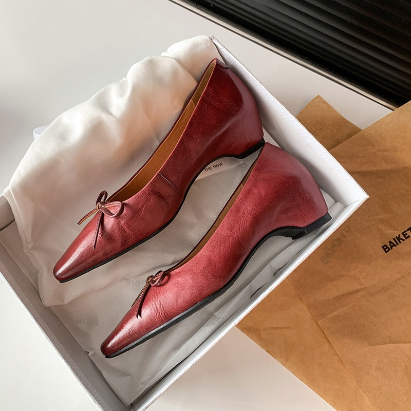 Karin Luna Full Layer Inside and Out~Basic Versatile Small Square Toe Butterfly Knot Irregular Heel Single Shoes