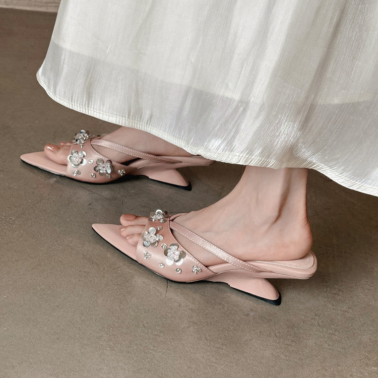 Karin Luna Bestseller Sequin Elements Elegant Pointed Toe Irregular Heel Slippers