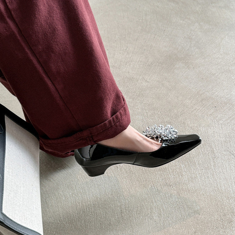 Karin Luna In Stock Spot Goods Exquisite Fireworks Buckle Small Square Toe Chunky Heel Commuter Shoes