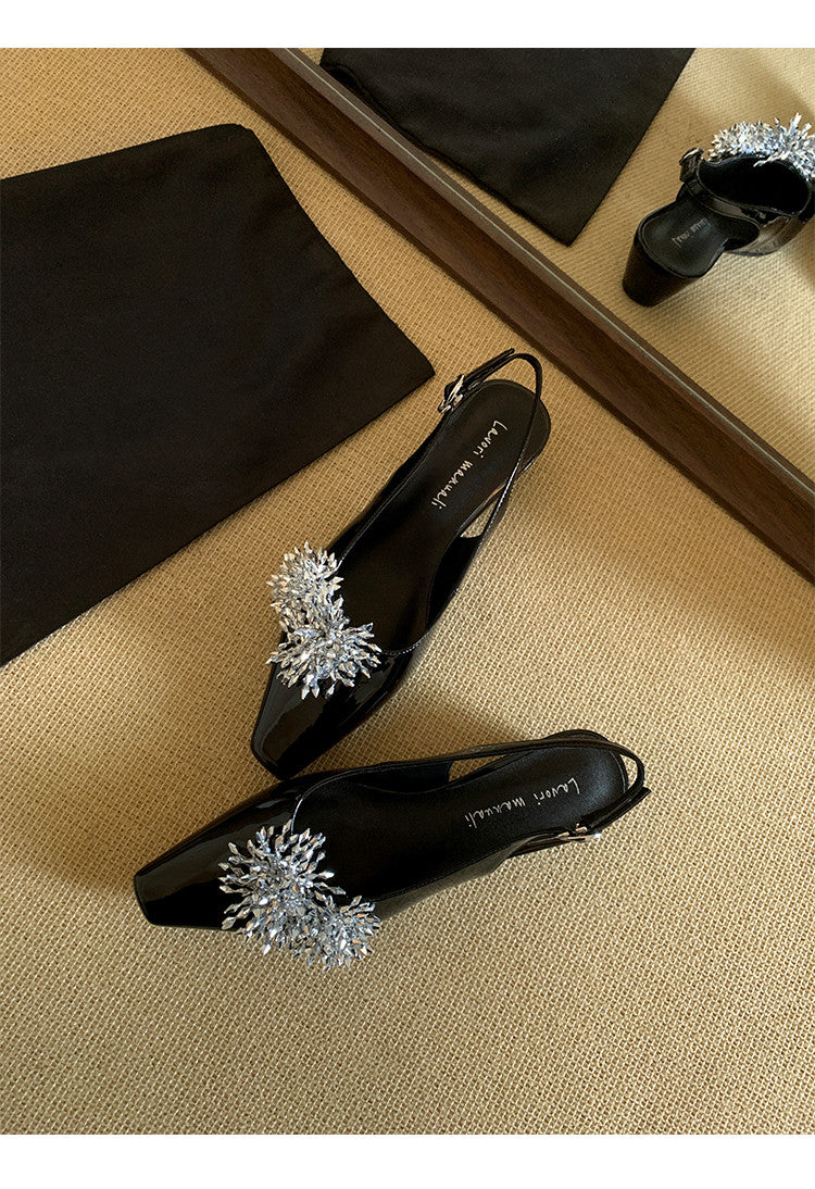 Karin Luna Brilliant Fireworks~Elegant Square-Toed Closed-Toe Chunky Heel Sandals