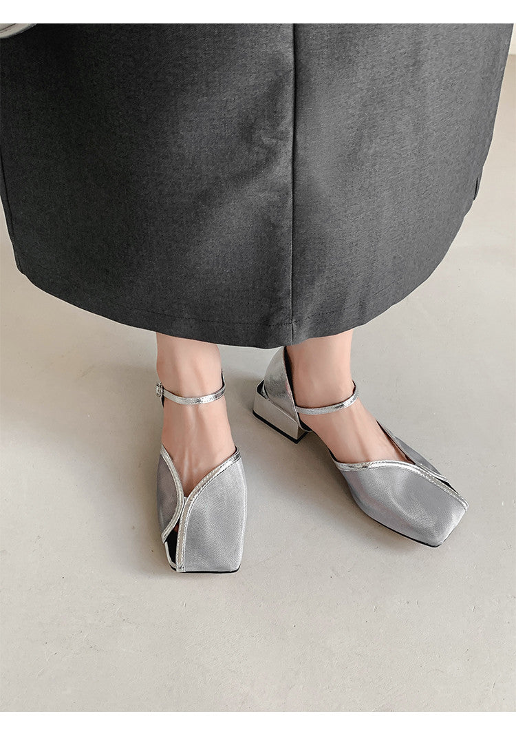 Karin Luna In Stock In Stock  Internet Celebrity Style Square Toe Mesh Chunky Heel Sandals